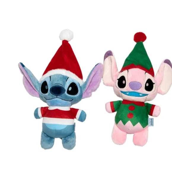 Disney Stitch & Angel Christmas Dog Toy Plush 2-Pack Squeaker Crinkle NWT - Picture 3 of 4